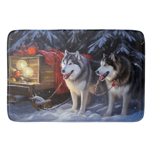 Alaskan Malamute Snowy Sleigh Riff Weihnachten Badematte (Vorderseite)