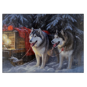 Alaskan Malamute Snowy Sleigh Riff Weihnachten Schneidebrett