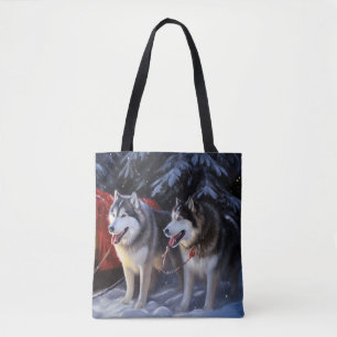 Alaskan Malamute Snowy Sleigh Riff Weihnachten Tasche