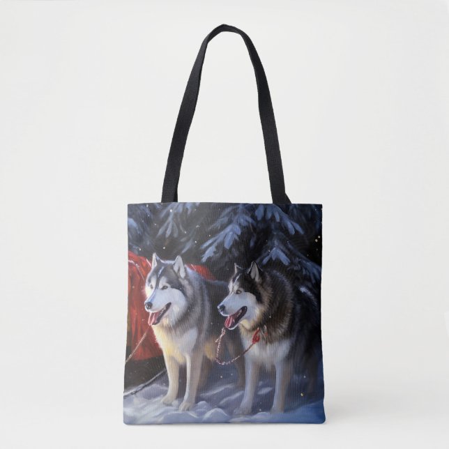 Alaskan Malamute Snowy Sleigh Riff Weihnachten Tasche (Vorderseite)