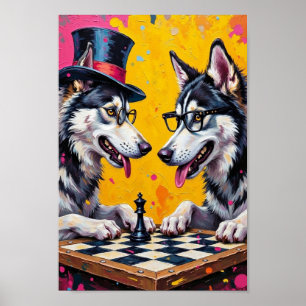 Alaskan Malamute spielt Schach Pop-Art Poster