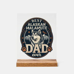Alaskan Malamute Vater Hund Portrait Berge Abzeich Acrylschild