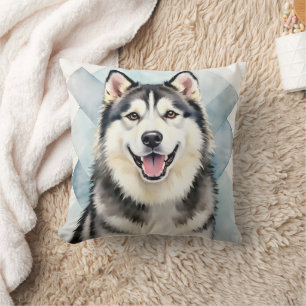 Alaskan Malamute Wasserfarbe Geometrische Haustier Kissen