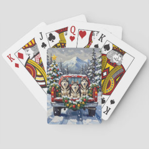 Alaskan Malamute Weihnachten Rotes Lastwagen Ferie Spielkarten