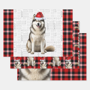 Alaskan Malamute Weihnachts-Dog Red Holiday Karier Geschenkpapier Set