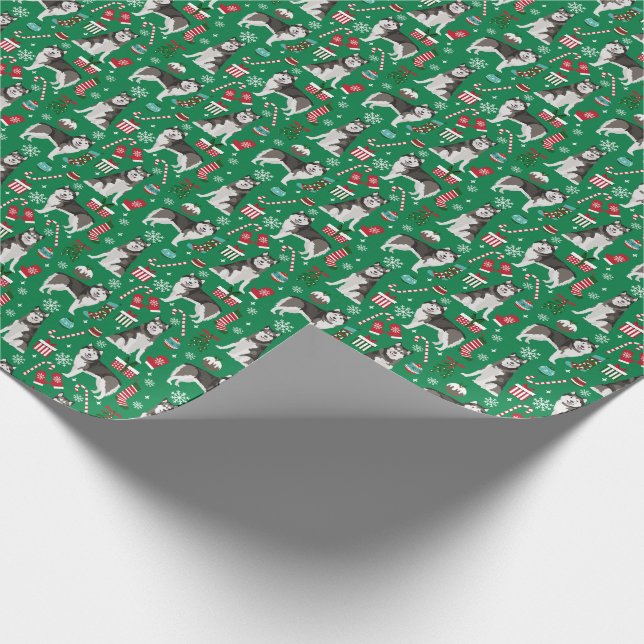 Alaskan Malamute Weihnachts-Hundewrap Geschenkpapier (Ecke)
