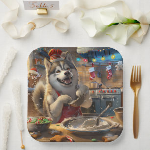 Alaskan Malamute Weihnachtsbäckerei: Festliches We Pappteller