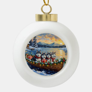 Alaskan Malamute Weihnachtsboot Urlaub Keramik Kugel-Ornament
