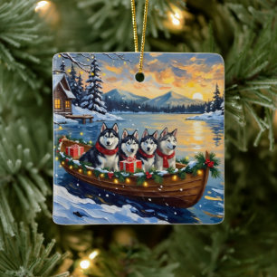 Alaskan Malamute Weihnachtsboot Urlaub Keramikornament