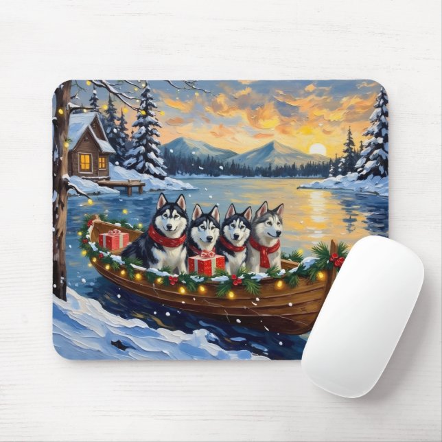 Alaskan Malamute Weihnachtsboot Urlaub Mousepad (Mit Mouse)