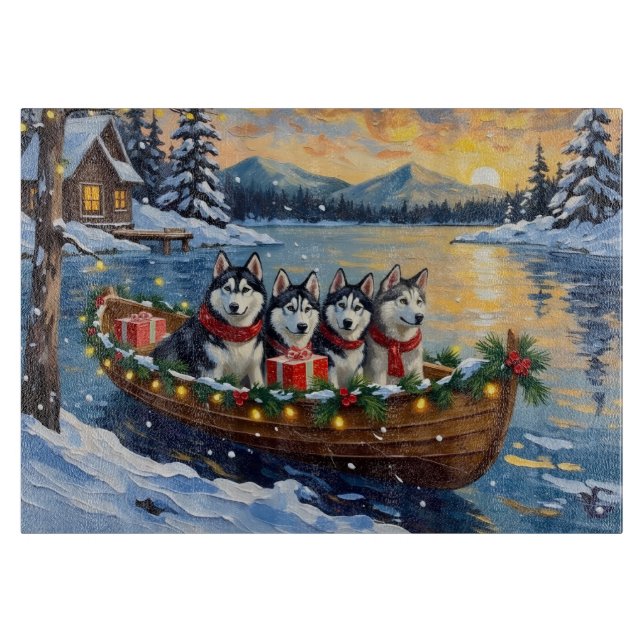 Alaskan Malamute Weihnachtsboot Urlaub Schneidebrett (Vorderseite)