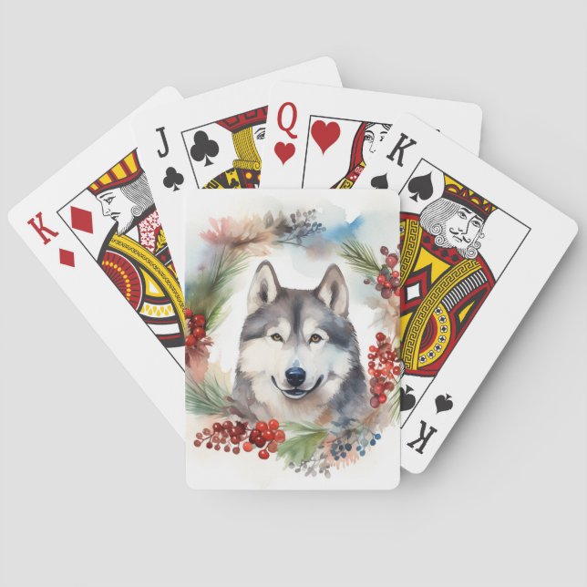 Alaskan Malamute Weihnachtsfeiertag Spielkarten (Rückseite)