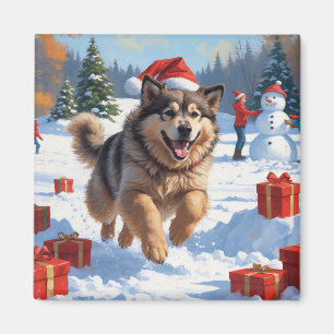 Alaskan Malamute Weihnachtsfest Schneeszene Magnet