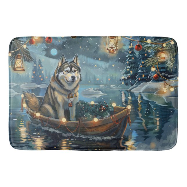 Alaskan Malamute Weihnachtsreise Badematte (Vorderseite)