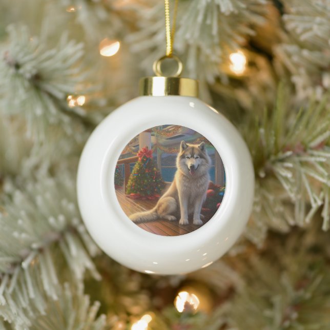 Alaskan Malamute Weihnachtsreise: Feierabend Keramik Kugel-Ornament (Baum)