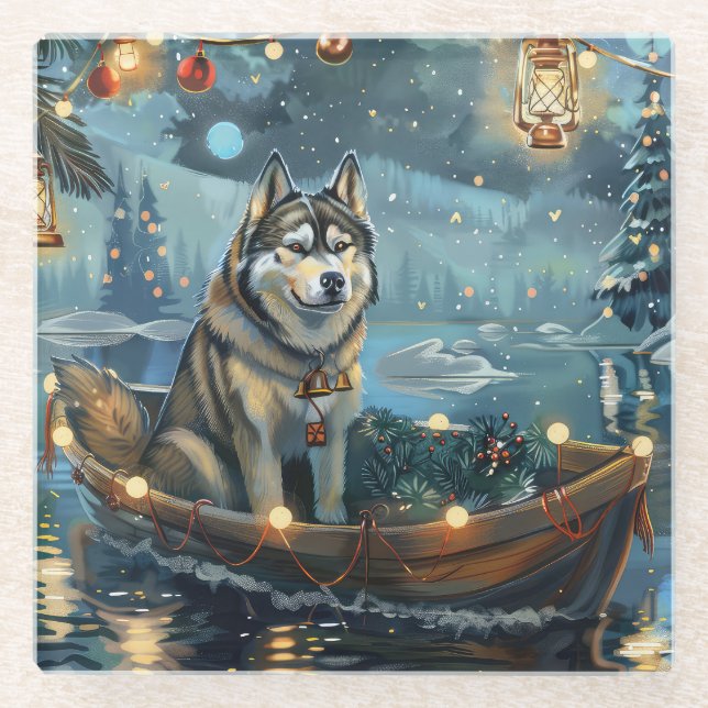 Alaskan Malamute Weihnachtsreise Glasuntersetzer (Vorderseite)