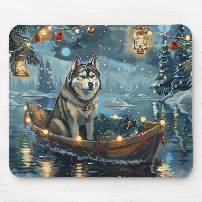 Alaskan Malamute Weihnachtsreise Mousepad (Vorne)