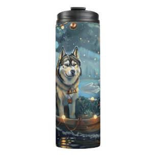 Alaskan Malamute Weihnachtsreise Thermosbecher