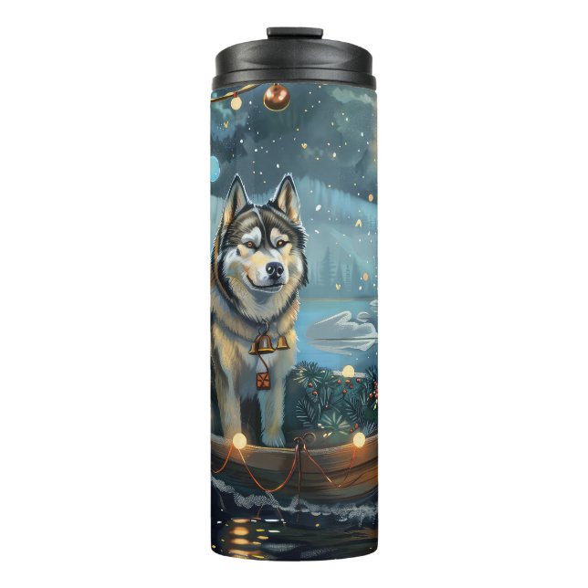 Alaskan Malamute Weihnachtsreise Thermosbecher (Vorderseite)