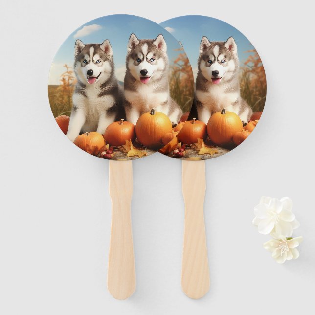 Alaskan Malamute Welpe Herbst Delight Pumpkin Fächer (Vorne und Hinten)