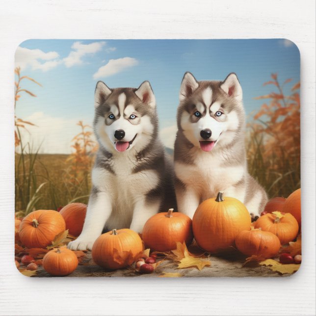 Alaskan Malamute Welpe Herbst Delight Pumpkin Mousepad (Vorne)