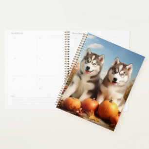 Alaskan Malamute Welpe Herbstfreude Kürbis Planer