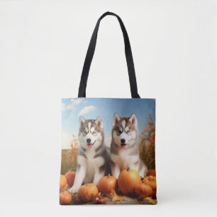 Alaskan Malamute Welpe Herbstfreude Kürbis Tasche