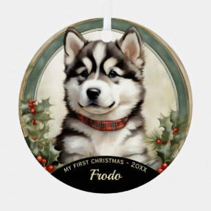 Alaskan Malamute Welppy's First Christmas Ornament Aus Metall