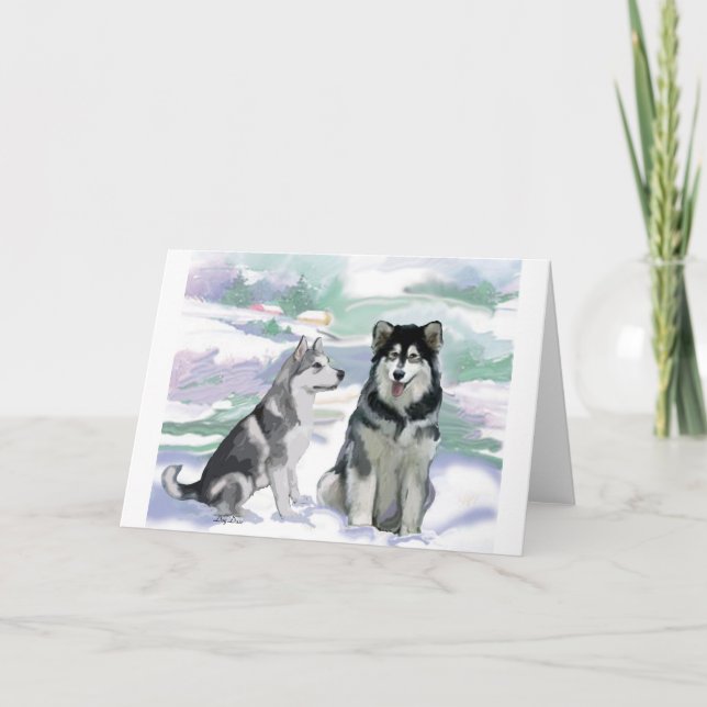 Alaskan Malamute Winterlandschaft Feiertagskarte (Vorderseite)