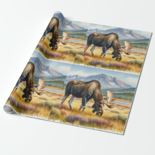 Alaskan Moose Digital Watercolor Wrapping Paper Geschenkpapier