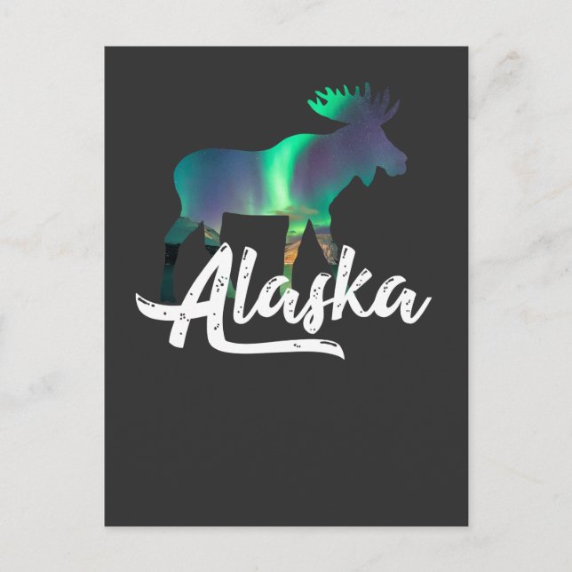 Alaskan Moose mit Aurora Borealis Geschenk Postkarte (Vorderseite)
