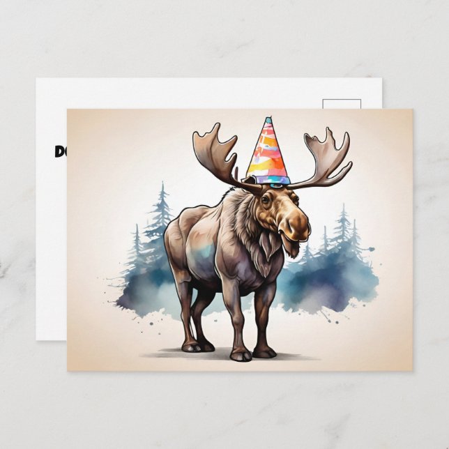 Alaskan Moose mit Geburtshhat Postkarte (Vorne/Hinten)