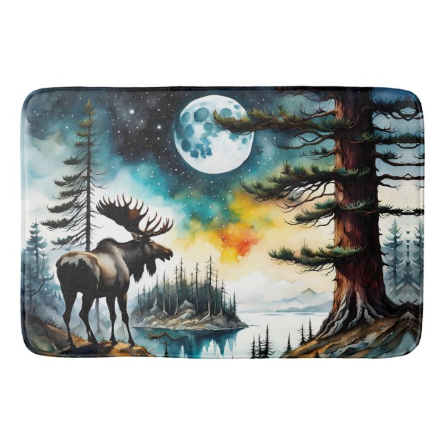 Alaskan Moose Stehend auf der Bergkette Badematte (Vorderseite)