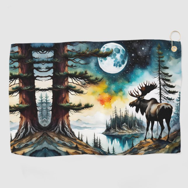 Alaskan Moose Stehend auf der Bergkette Golfhandtuch (Horizontal)