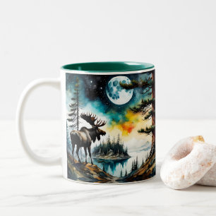 Alaskan Moose Stehend auf der Bergkette Zweifarbige Tasse