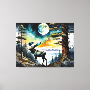 Alaskan Moose unter dem Mondlicht Leinwanddruck
