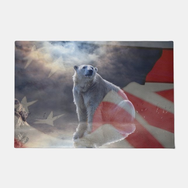Alaskan Polar Bear American Flag Fußmatte (Vorderseite)