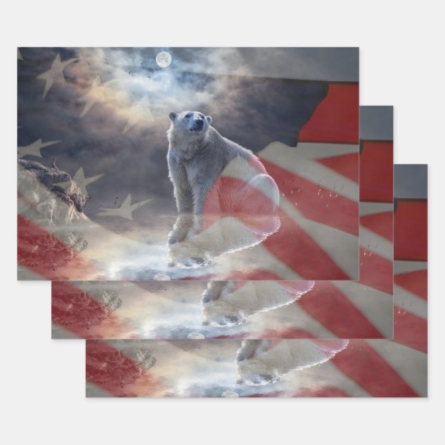 Alaskan Polar Bear American Flag Geschenkpapier Set (Set)