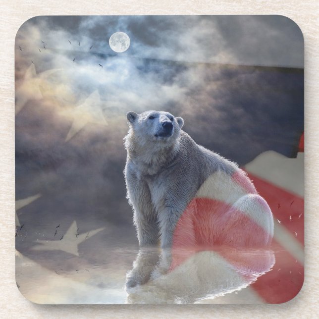 Alaskan Polar Bear American Flag Getränkeuntersetzer (Vorderseite)