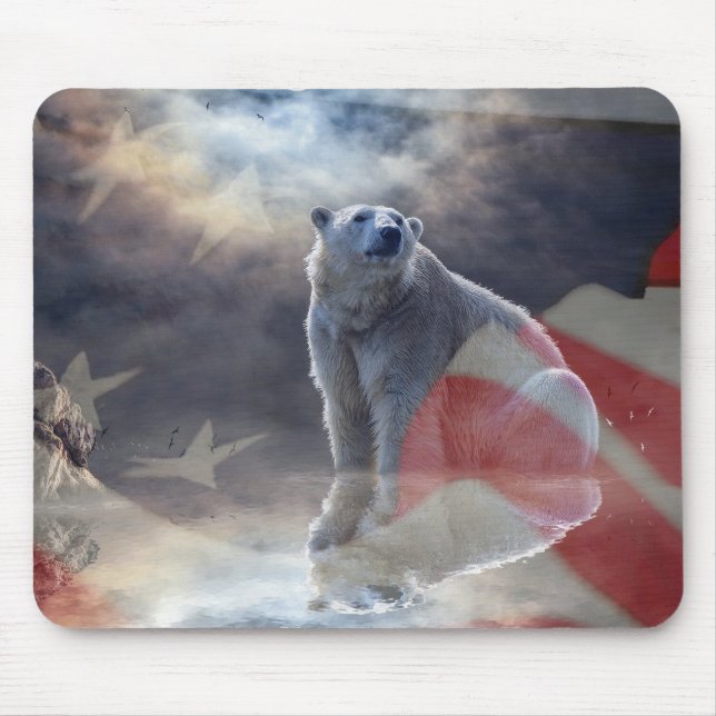 Alaskan Polar Bear American Flag Mousepad (Vorne)