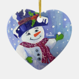 Alaskan Snowball Snowman coeur céramique ornement