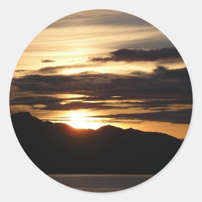 Alaskan Sunset III Schöne Alaska Fotografie Runder Aufkleber (Vorderseite)