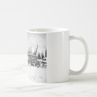 Alaskanische Schlittenhunde vor einer Blockhütte Kaffeetasse