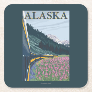 AlaskaRailroad und Fireweed-Vintage Reise Rechteckiger Pappuntersetzer