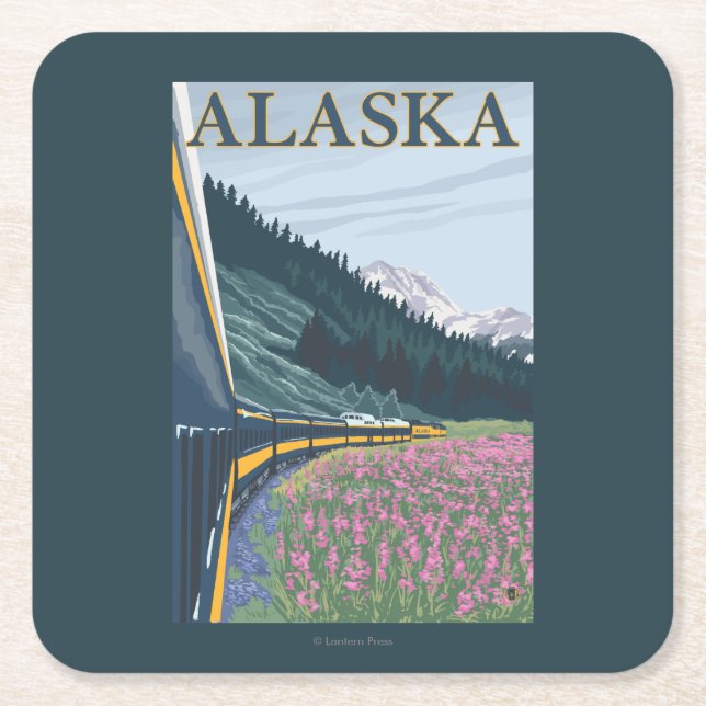 AlaskaRailroad und Fireweed-Vintage Reise Rechteckiger Pappuntersetzer (Vorderseite)