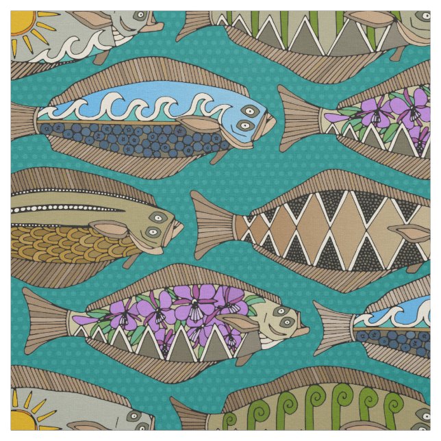 Alaskischer Heilbutt aquamarin Stoff (Muster)