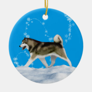 Alaskischer Malamute-Schneeflocke-Verzierung Keramik Ornament