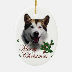 Alaskischer Malamute-Weihnachtskunst-Verzierung Keramik Ornament