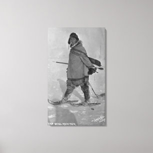 Alaskischer Siegel-Jäger mit Snowshoes-Fotografie Leinwanddruck