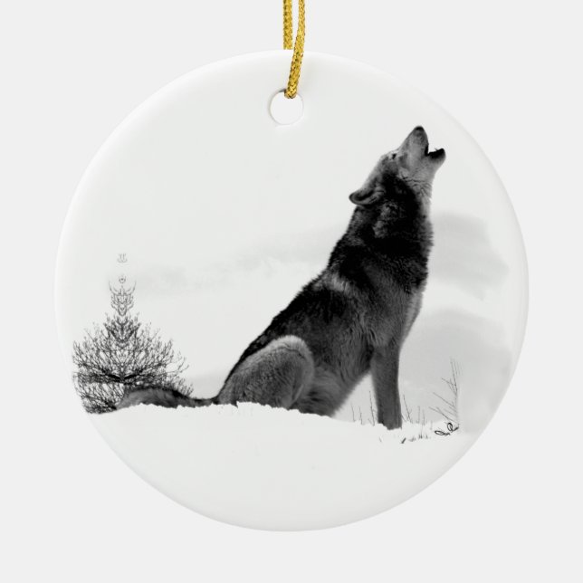 Alaskischer Timberwolf Keramik Ornament (Vorne)
